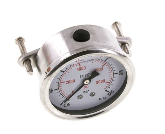 G1/4 Rear Connection Glycerine Pressure Gauge 0 to 600 bar 63mm