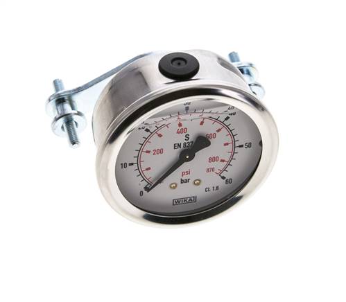 G1/4 Rear Connection Glycerine Pressure Gauge 0 to 60 bar 63mm WIKA