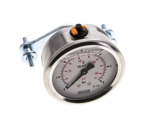 G1/4 Rear Connection Glycerine Pressure Gauge 0 to 6 bar 63mm WIKA