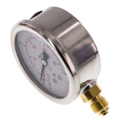 -1..15 Bar (-15..218 psi) Glycerin Pressure Gauge Below Stainless steel/Brass 63 mm Class 1.6
