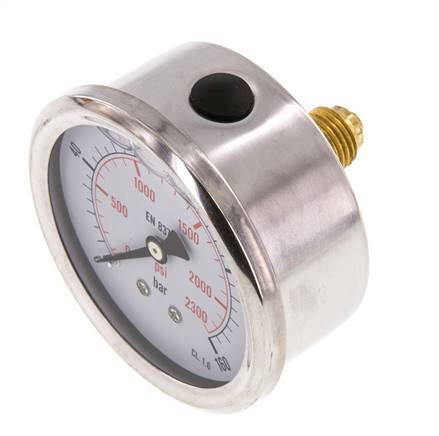 0..160 Bar (0..2321 psi) Glycerin Pressure Gauge Rear Stainless steel/Brass 63 mm Class 1.6