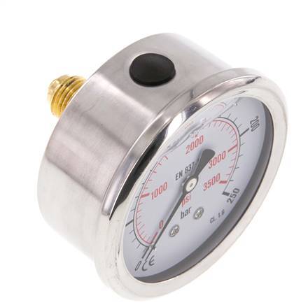 0..250 Bar (0..3626 psi) Glycerin Pressure Gauge Rear Stainless steel/Brass 63 mm Class 1.6