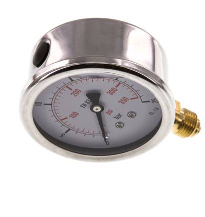 0..25 Bar (0..363 psi) Glycerin Pressure Gauge Below Stainless steel/Brass 63 mm Class 1.6