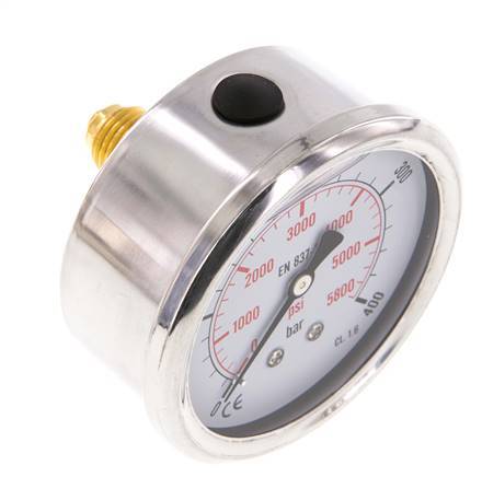 0..400 Bar (0..5802 psi) Glycerin Pressure Gauge Rear Stainless steel/Brass 63 mm Class 1.6