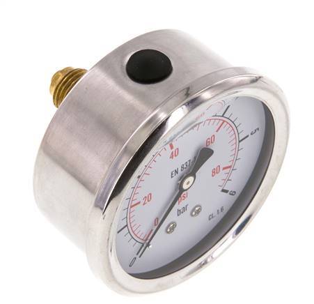 0..6 Bar (0..87 psi) Glycerin Pressure Gauge Rear Stainless steel/Brass 63 mm Class 1.6