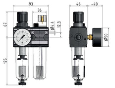 FRL 2-Part G1/4'' 1200 l/min 0.2-6.0bar/3-87psi Auto (Closed Without Pressure) Polycarbonate Multifix 1