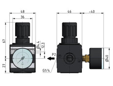 Pressure Regulator for Manifold Assembly G1/4''&3/8'' 2250 l/min 0.1-3.0bar/1-44psi Zinc Die-Cast 40 mm Pressure Gauge Multifix 1