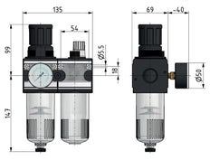 FRL 2-Part G3/4'' 5800 l/min 0.5-16.0bar/7-232psi Semi-Auto Metal Multifix 2