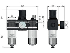 FRL 3-Part G3/4'' 5800 l/min 0.5-10.0bar/7-145psi Semi-Auto Polycarbonate Multifix 2
