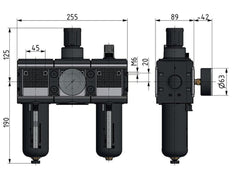 FRL 3-Part G3/4'' 12000 l/min 0.5-10.0bar/7-145psi Semi-Auto Polycarbonate Multifix 4