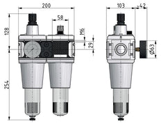 FRL 2-Part G1'' 13500 l/min 0.1-3.0bar/1-44psi Semi-Auto Protective Cage Polycarbonate Multifix 5