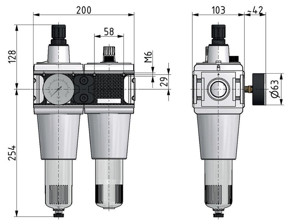 FRL 2-Part G3/4'' 13500 l/min 0.2-6.0bar/3-87psi Semi-Auto Protective Cage Polycarbonate Multifix 5