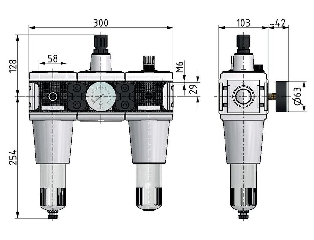 FRL 3-Part G1'' 13500 l/min 0.5-10.0bar/7-145psi Auto Metal Multifix 5