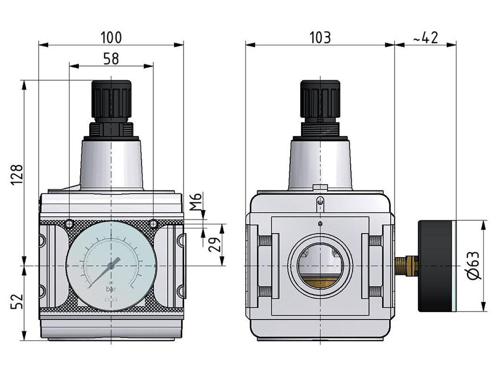 Pressure Regulator G3/4'' 17500 l/min 0.5-10.0bar/7-145psi Aluminium Cylinder Lock Multifix 5
