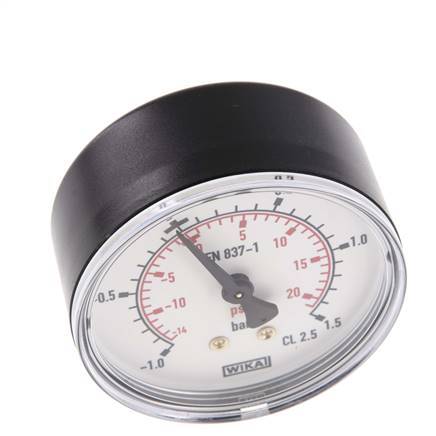 -1..1.5 Bar (-15..22 psi) Pressure Gauge Rear Plastic/Brass 63 mm Class 2.5