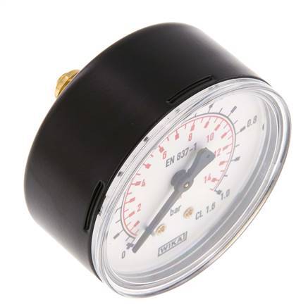 0..1 Bar (0..15 psi) Pressure Gauge Rear Steel/Brass 63 mm Class 1.6