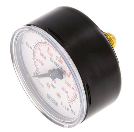 0..250 Bar (0..3626 psi) Pressure Gauge Rear Steel/Brass 63 mm Class 1.6