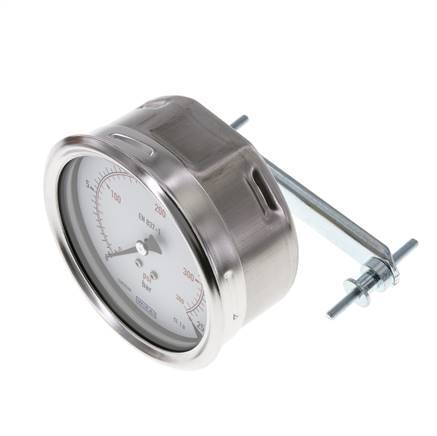 0..25 Bar (0..363 psi) Panel Mount Pressure Gauge Steel/Brass 100 mm Class 1.0 (Bracket)