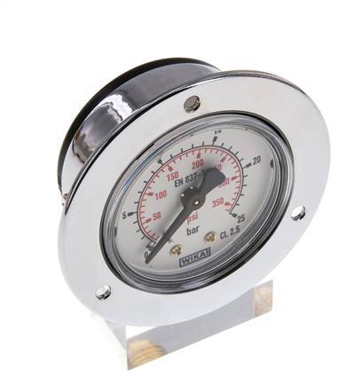 0..25 Bar (0..363 psi) Panel Mount Pressure Gauge Steel/Brass 50 mm Class 2.5 (Front Panel)