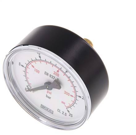 0..25 Bar (0..363 psi) Pressure Gauge Rear Plastic/Brass 63 mm Class 2.5
