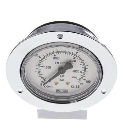 0..315 Bar (0..4569 psi) Panel Mount Pressure Gauge Steel/Brass 63 mm Class 2.5 (Front Panel)