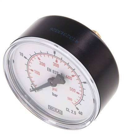 0..40 Bar (0..580 psi) Pressure Gauge Rear Plastic/Brass 63 mm Class 2.5