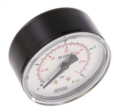 0..4 Bar (0..58 psi) Pressure Gauge Rear Steel/Brass 63 mm Class 1.6