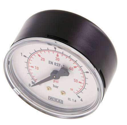 0..4 Bar (0..58 psi) Pressure Gauge Rear Steel/Brass 63 mm Class 1.6