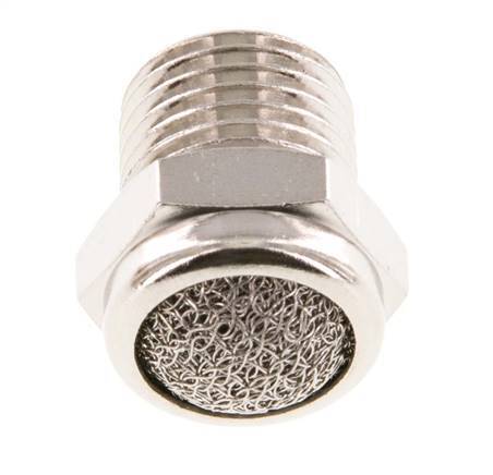 NPT 1/4'' Nickel-Plated Brass Compact Pneumatic Muffler 1.4301 Wire Mesh [5 Pieces]