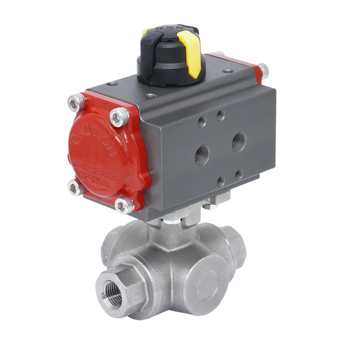 Rp 2'' L-Port 3-Way Pneumatic Stainless Steel Ball Valve Spring-opening