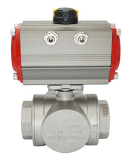 3-Way Pneumatic Ball Valve G1 1/2'' L-bore Brass Spring Opening