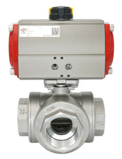 3-Way Pneumatic Ball Valve G1 1/2'' T-bore Brass Spring Opening