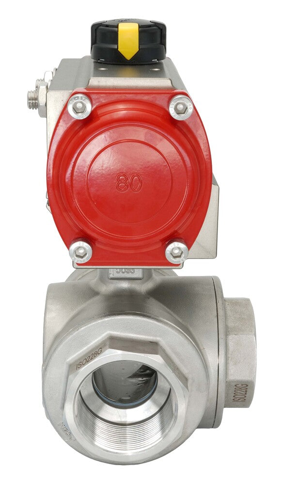 3-Way Pneumatic Ball Valve G3/8'' L-bore Brass Spring Closing