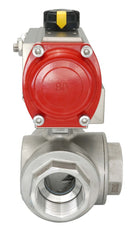 3-Way Pneumatic Ball Valve G1/4'' T-bore Brass Spring Opening