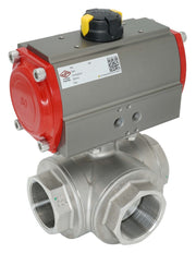 3-Way Pneumatic Ball Valve G3/4'' L-bore Brass Double Acting