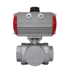 3-Way Pneumatic Ball Valve G2 1/2'' T-bore Stainless Steel Spring Closing