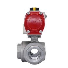 3-Way Pneumatic Ball Valve G1 1/2'' L-bore Stainless Steel Double Acting