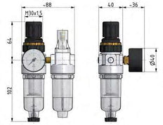 FRL 2-Part G1/8'' 350 l/min 0.5-16.0bar/7-232psi Semi-Auto Metal Standard 0