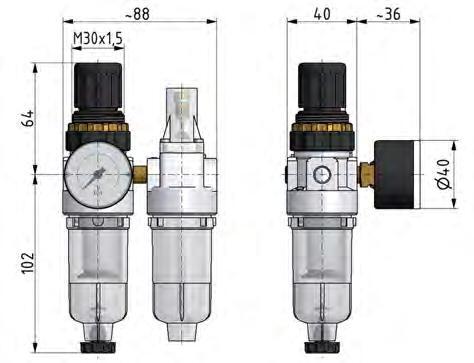 FRL 2-Part G1/4'' 350 l/min 0.5-6.0bar/7-87psi Auto Polycarbonate Standard 0