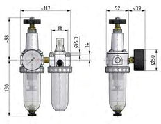 FRL 2-Part G1/4'' 600 l/min 0.5-16.0bar/7-232psi Semi-Auto Metal Standard 1