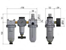FRL 3-Part G3/8'' 600 l/min 0.5-16.0bar/7-232psi Semi-Auto Metal Standard 1