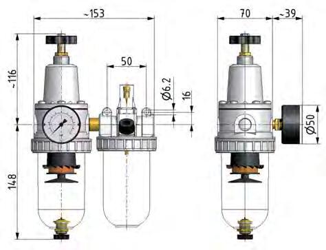 FRL 2-Part G3/8'' 800 l/min 0.5-10.0bar/7-145psi Semi-Auto Polycarbonate Standard 2