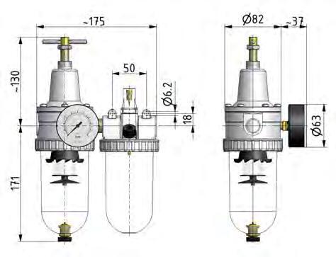 FRL 2-Part G1/2'' 2100 l/min 0.5-10.0bar/7-145psi Auto Polycarbonate Standard 3