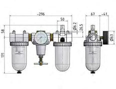 FRL 3-Part G3/4'' 3200 l/min 0.5-16.0bar/7-232psi Semi-Auto Metal Standard 3