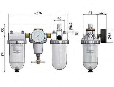 FRL 3-Part G1/2'' 3200 l/min 0.5-16.0bar/7-232psi Auto Polycarbonate Standard 3