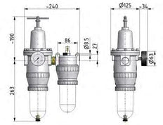 FRL 2-Part G1'' 4000 l/min 0.5-10.0bar/7-145psi Semi-Auto Protective Cage Polycarbonate Standard 5