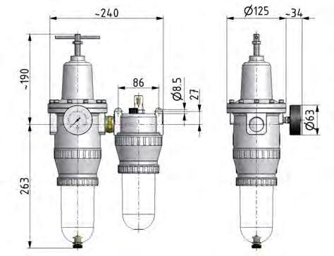FRL 2-Part G3/4'' 4000 l/min 0.5-10.0bar/7-145psi Semi-Auto Protective Cage Polycarbonate Standard 5