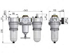 FRL 3-Part G1'' 4900 l/min 0.5-10.0bar/7-145psi Semi-Auto Polycarbonate Standard 5