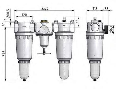 FRL 3-Part G2'' 18500 l/min 0.5-10.0bar/7-145psi Semi-Auto Protective Cage Polycarbonate Standard 8