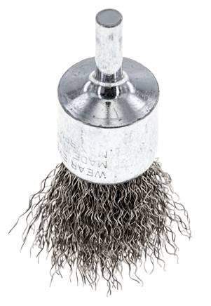 End Wire Brush 23 mm 6 mm Shaft Stainless Steel Wire 0.3 mm Corrugated